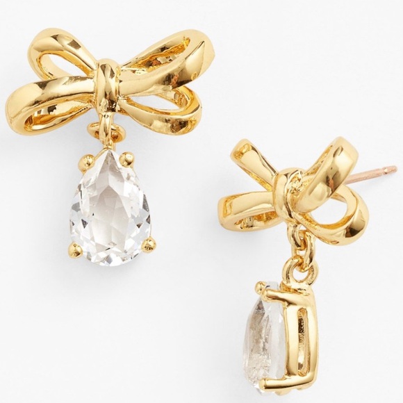 kate spade Jewelry - New Kate Spade Gold Tone Bow CZ Dangle Earrings